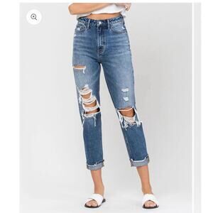 Vervet High Rise Ankle Hart Mom Jeans Size 25 Distressed Denim Medium Blue